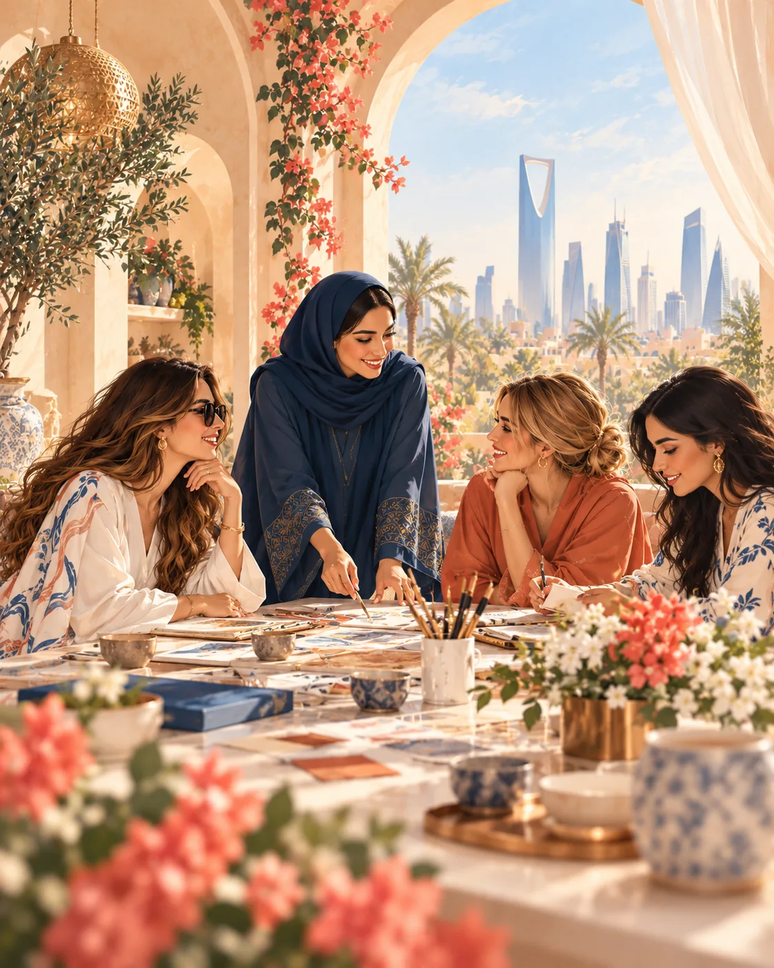 Illustration of a women's creative workshop in Riyadh