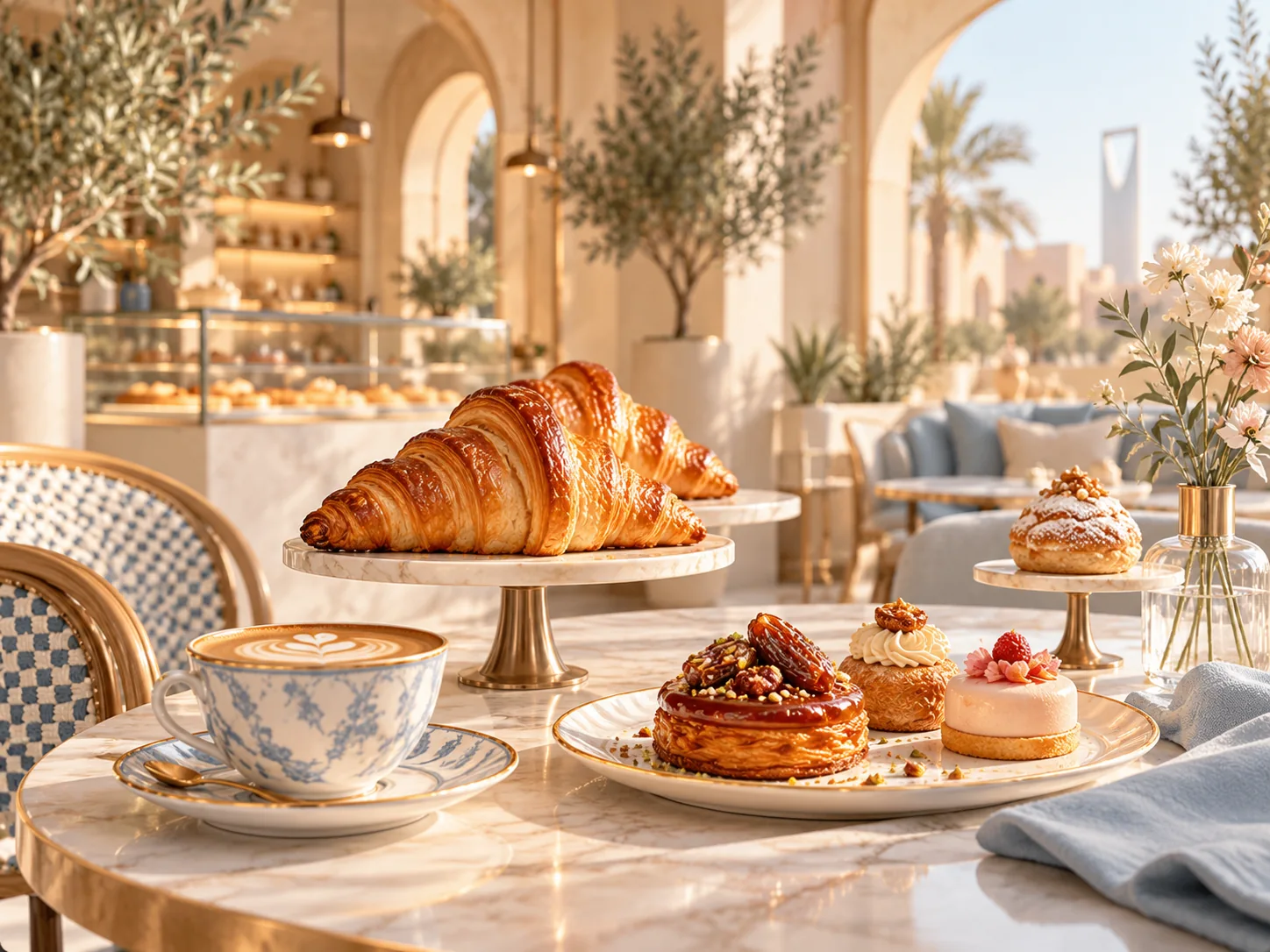 Illustration of French pastries at an elegant café