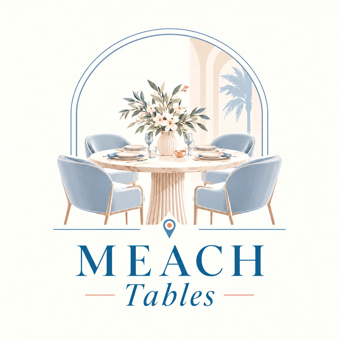 MEACH Tables — elegant dining table with four chairs and flowers